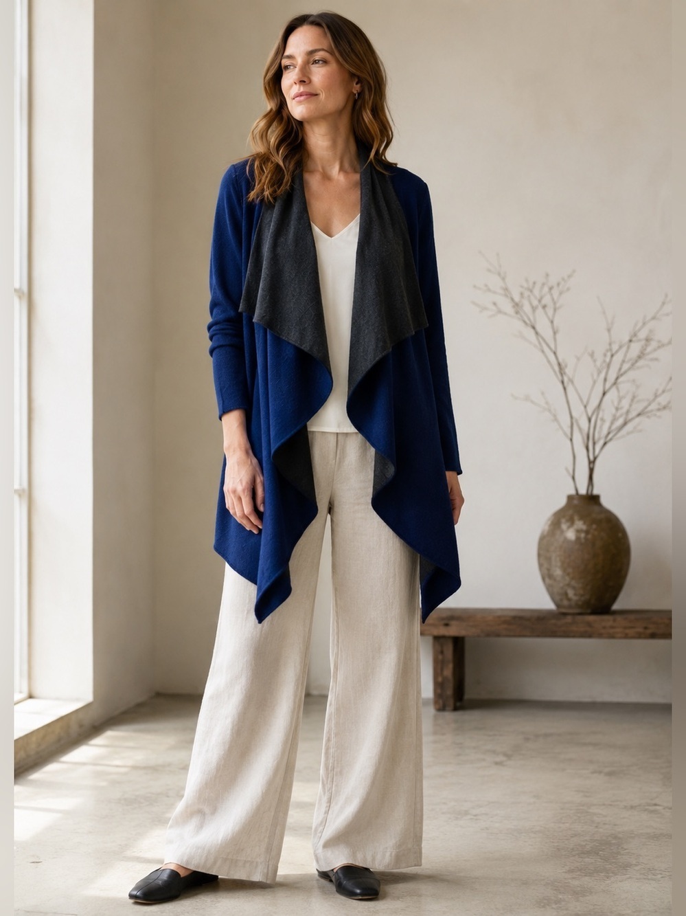 Eileen Fisher Womens Cardigan XS Blue Gray Mohair Cashmere Organic Cotton Open